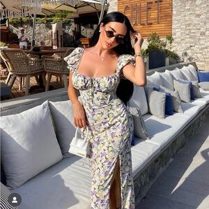 Club L London Corset Yellow Floral Midi Dress